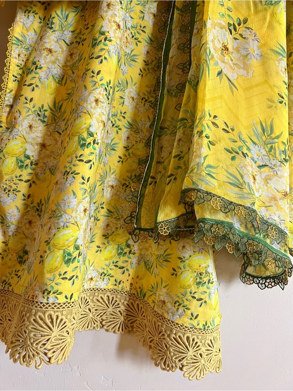 Yellow Floral Indian Pakistani lawn cotton dress brand Bareeze - Picture 4 of 11